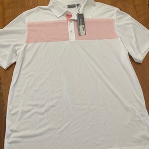 Ashworth White Polo with Pink Chest Stripe